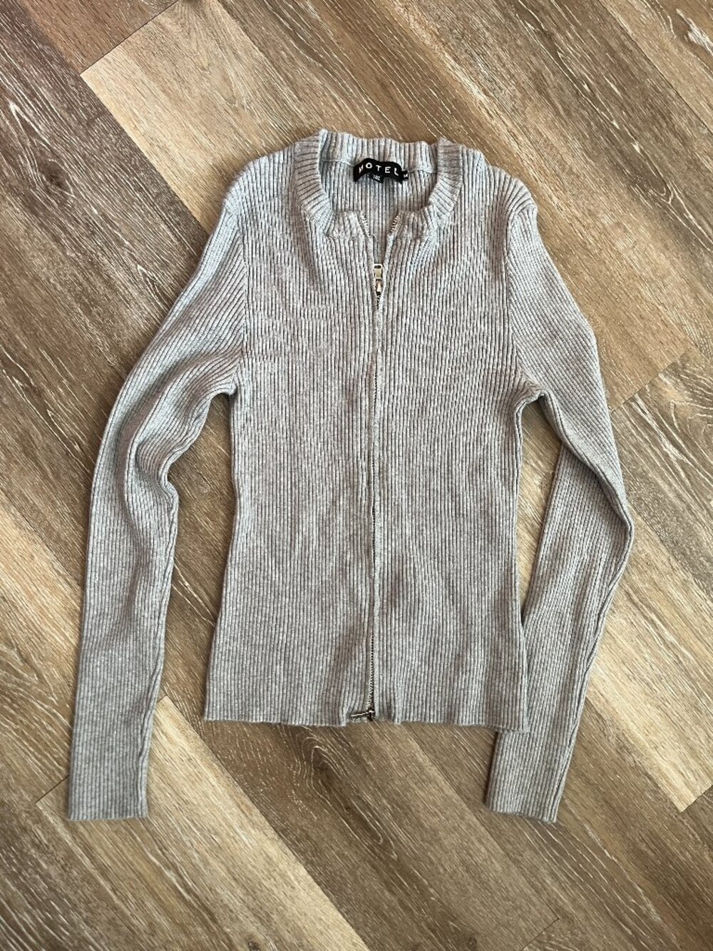 Gray Zip Up Ribbed Fitted Top